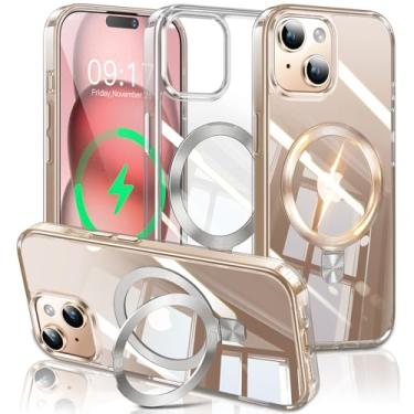 Imagem de ESTPEAK Capa CD Mag-Stand para iPhone 15 com anel magnético invisível, [compatível com MagSafe] [nunca amarela] Capa de telefone transparente para iPhone 15 6,1 polegadas homens e mulheres