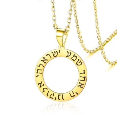 Imagem de VASSAGO Colar de oração hebraica para mulheres e homens, aço inoxidável, Shema Yisrael, pingente de estrela de Davi, joia de bênção religiosa judaica, Adjustable, Aço inoxidável, Sem Pedra Preciosa