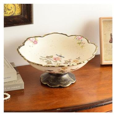 Imagem de cesta de frutas Bandeja de exibição de frutas em pé cerâmica casa doces lanche bandeja viva talheres placa pão recipiente comida lanche placa decoração decoração de cozinha(Beige)