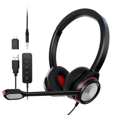 Imagem de Jiade Fone de ouvido USB com microfone para PC, tipo C/USB/conector de 3,5 mm, fone de ouvido para computador com cancelamento de ruído e mudo de microfone, fone de ouvido binaural com fio para laptop