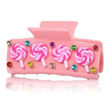 Imagem de PHALIN Grampo de garra de cabelo doce para mulheres, meninas, clipes de cabelo de bengala doce de Natal, acessórios de pirulito, roupa de candyland para mulheres, lembrancinhas de festa (padrão A)