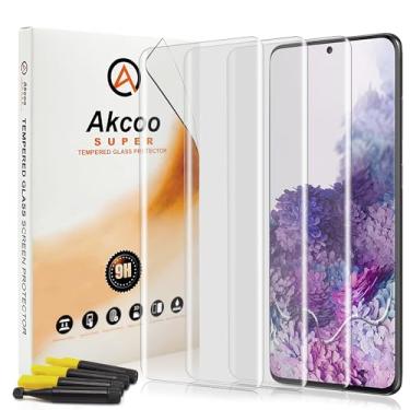 Imagem de [Pacote com 3] Película protetora de tela para Galaxy S20 Plus, película de vidro UV curvo 3D Akcoo [adesivo completo] [compatível com impressões digitais ultrassônicas][compatível com capas] para Samsung Galaxy S20 Plus 5G/S20 + 6,7 polegadas