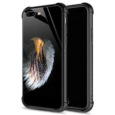 Imagem de Capa para iPhone 8 Plus, capa DRX1020-8P01 para iPhone 7 Plus, traseira de vidro temperado + capa protetora de TPU de silicone macio para Apple iPhone 7/8 Plus, iPhone 7/8/SE2, American Flag in Eagle's Eye