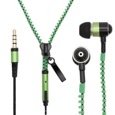 Imagem de SPRINT4DEALS Fones de ouvido com fio com microfone, qualidade de som estéreo, cancelamento de ruído, fones de ouvido para corrida/culinária/academia/esportes (zíper verde)