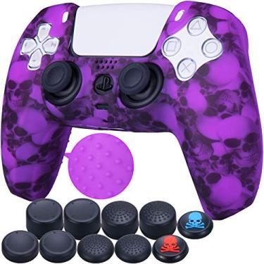 Imagem de 9CDeer 1 Piece of Silicone Transfer Print Protective Cover Skin + 10 Thumb Grips for PlayStation 5 / PS5 Controller Skulls Purple
