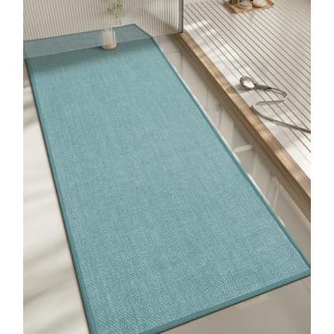 Imagem de chakme Tapete de banheiro 149 x 17, tapete de banho ultrafino antiderrapante tapete de banho absorvente de secagem rápida para piso de banheiro, (azul claro, 150 x 43 cm)
