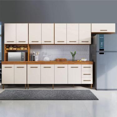 Imagem de Cozinha Completa 14 Portas 3 Gavetas Atenas Naturalle Com Off White
