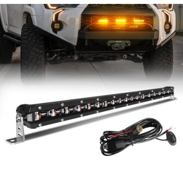 Imagem de [Estroboscópio branco e âmbar] Barra de luz LED de 50,8 cm, fileira única, luz de direção branca, lâmpada de aviso piscante policial com chicote de fios para caminhonete off-road SUV UTV