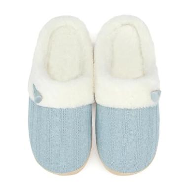 Imagem de NineCiFun Pantufas femininas felpudas de espuma viscoelástica para uso ao ar livre, ambientes internos, quentes, para quarto, com forro de pele sintética, Azul, 7-8