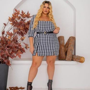 Imagem de Vestido Xadrez Adulto Plus Size Curto Manga 3/4 Meia Estação Inverno M