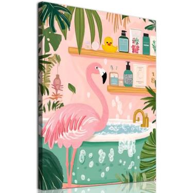 Imagem de Arte de parede em tela de banheiro flamingo rosa pintura de flamingo imagens de animais engraçados pôsteres coloridos animais banheira arte de parede rosa tropical arte de animais da selva imagens