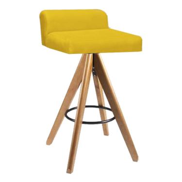 Imagem de Banqueta Alta Com Encosto Giratória Aurea Madeira Balcão Bistrô Cozinha Sintético Amarelo