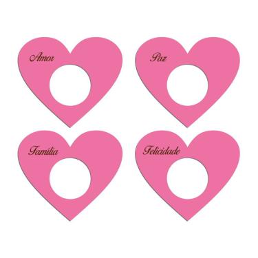 Imagem de Porta Guardanapo Coração Desejos Kit 4 Peças 7,5cmx6,5cm - Cria Arte Laser Rosa