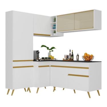 Imagem de Armário De Cozinha Completa De Canto Veneza Multimóveis V2054 Branco/dourado Branco/dourado