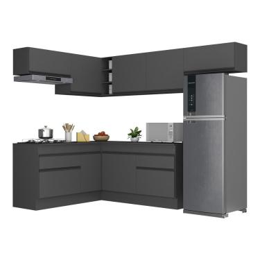 Imagem de Armário De Cozinha Completa De Canto Com Rodapé Veneza Multimóveis V2104 Preto Preto