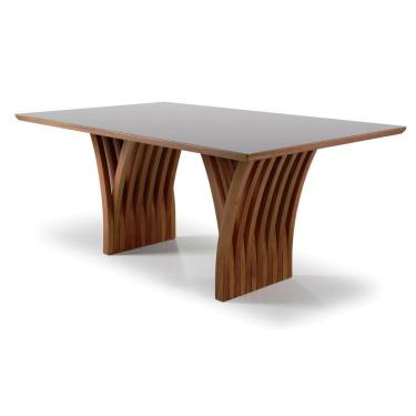 Imagem de Mesa Yady 200 Vidro Off White Acabamento Castanho