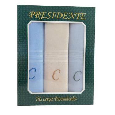 Imagem de Lenços Com Letras Presidente De Bolso 41cm 100 Algodão 3 Unidades, C