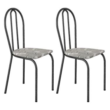 Imagem de Kit 2 Cadeiras De Cozinha Texas Estampado Iguatemi Branco Pés De Ferro Cromo Preto - Pallazio