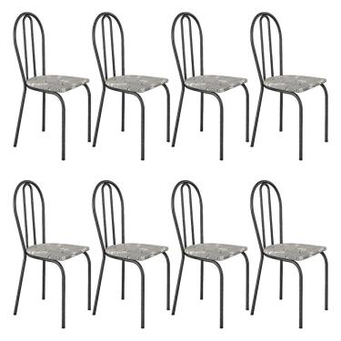 Imagem de Kit 8 Cadeiras De Cozinha Texas Estampado Iguatemi Branco Pés De Ferro Cromo Preto - Pallazio