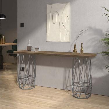 Imagem de Mesa Aparador Buffet Balcão Caleb 90 Cm Industrial Ferro Prata Tampo 100% Mdf Madeira - Amey Decor