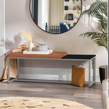 Imagem de Banco Recamier Puff 160cm Industrial Prata Suede Terracota Tampo Quadrado Mdf Preto