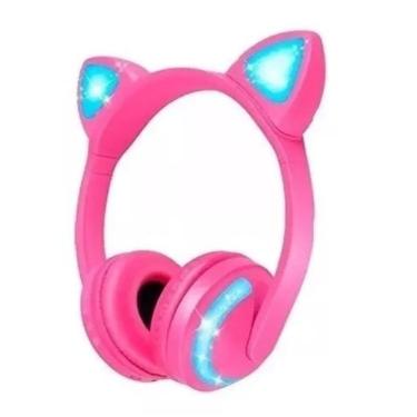 Imagem de Headphone Bluetooth Com Orelhas De Gato E Iluminação Led Fone Sem Fio De Gatinho Rosa