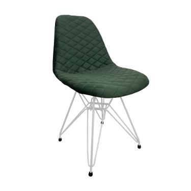 Imagem de Cadeira Jantar Estofada Verde Eiffel Base Ferro Branco Cor: Verde