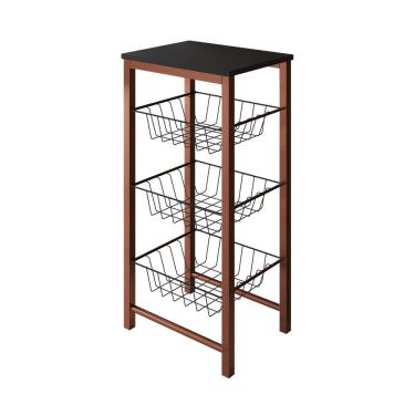 Imagem de Fruteira De Chão Cozinha Montada Aço Cobre Cesto Preto Tampo Preto Roma Cor: Preto