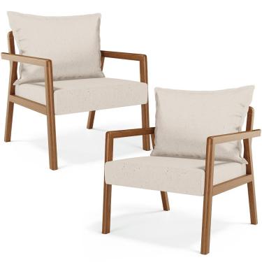 Imagem de Kit 02 Poltronas Decorativa Para Sala De Estar Alícia B04 Linho Cru - Lyam Decor