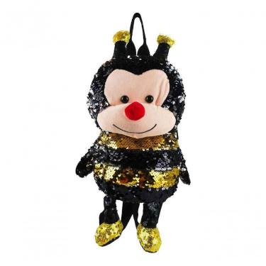 Imagem de Mini Mochila Creche Escolinha Lantejoulas Abelha 27x10x24 - Pelúcia