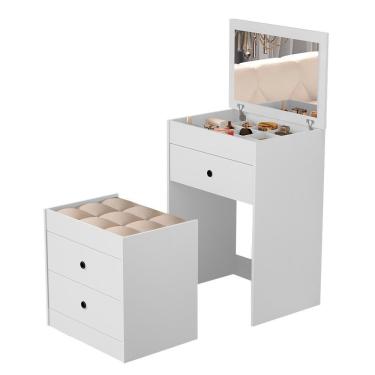 Imagem de Comoda Grande 3 Gavetas E Banqueta Branco Shop Jm