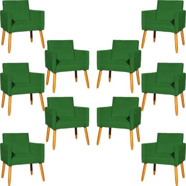 Imagem de Kit 10 Poltronas Decorativa Para Sala Nina Suede Cores Pé Palito 30cm Castanho - Verde, Suede