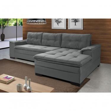 Imagem de Sofá Viena Chaise Suede Fixo Pés Madeira Living Confortável Império Cinza 380