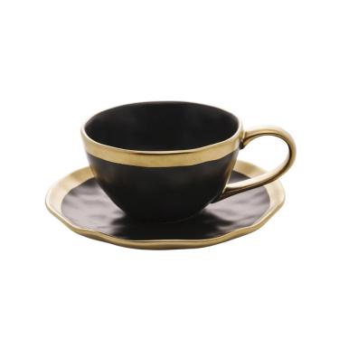 Imagem de Xícara Para Chá Com Pires Em Porcelana Dubai 200ml Wolff Preto E Dourado