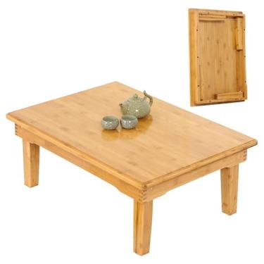 Imagem de Mesa dobrável de bambu, mesa quadrada de bambu estilo japonês, mesa de bambu baixa, mesa de computador, mesa de chá, mesa de café, mesa de jantar baixa (60 x 60 x 37 cm)