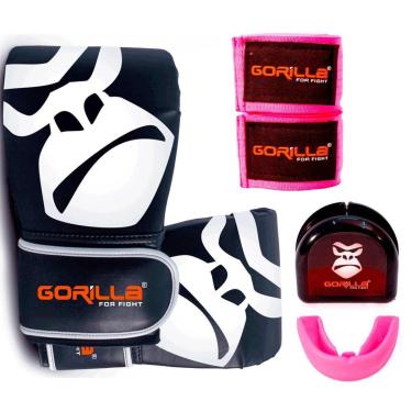 Imagem de Kit Luva Bate Saco Pro + Bandagem Elástica 3 Mts + Protetor Bucal PRO Moldável Com Capinha Gorilla-Unissex