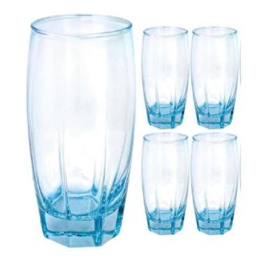 Imagem de Jogo 4 Copos Luxo Flórida Vidro Azul 370ml Praticasa