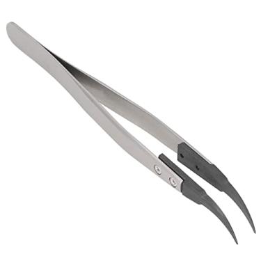 Imagem de Tweezers de Aço Inoxidável à Prova Magnética Não Estática Precisam Com a Ponta Pontiaguda de Cotovelo Substituível para o Semicondutor Fotovoltaico