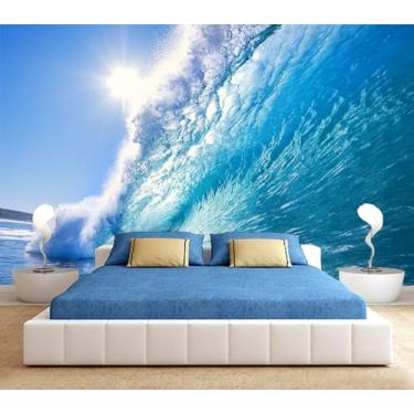 Imagem de FLFK Murais de parede 3D descasque e cole ondas do oceano surfando autoadesivo removível papel de parede grande adesivos de papel de parede para decoração de quarto e escritório 359 x 249 cm