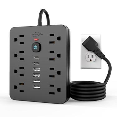 Imagem de Simple Deluxe Protetor De Surtos Jouleloom Com Régua Energia, 8 Tomadas, 4 Portas Usb E 2 C, Cabo Extensão 1,5 M, Plugue Plano, Montagem Em Parede, Estação Carregamento Mesa Proteção Contra Sobrecar