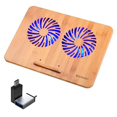 Imagem de SUMISKY Suporte De Resfriamento Para Laptop 100% Bambu, Mesa Ajustável Com 2 Ventiladores Silenciosos, Luz Azul E Portas Usb, Cooler Ergonômico