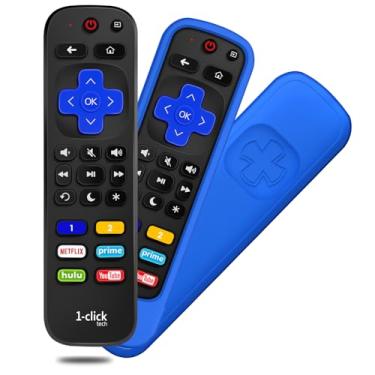 Imagem de 1-clicktech [Com Capa] Novo Controle Remoto Para Tv Roku Com 6 Teclas De Atalho Personalizáveis, Tcl Hisense Onn Sharp Sanyo Hitachi Element Insignia Westinghouse Magnavox Lg Tv, Caixa (Controle + C