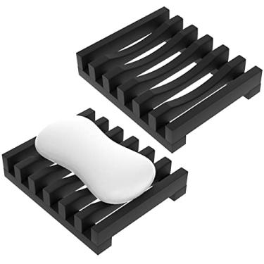 Imagem de ALIMOTA Suporte Para Saboneteira, 2 Peças De Pratos Com Bico Drenagem, Escorredor Borracha Silicone Manter Seco E Fácil Limpar (Preto)
