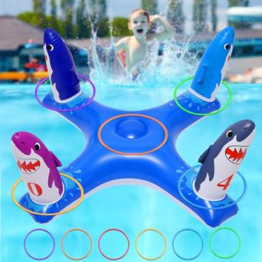 Imagem de Voiiake Conjunto De Brinquedos E Jogos Flutuação Para Piscina, Brinquedo Inflável Arremesso Argolas Cruzadas Com 6 Crianças, Adultos Família, Natação Aquática
