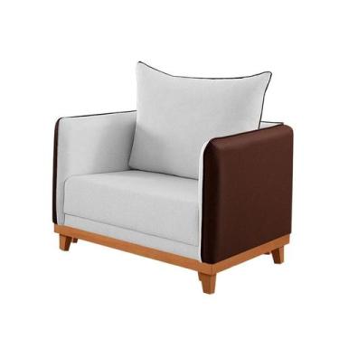 Imagem de Poltrona Inhotim Linho Cinza e Marrom - Estofart