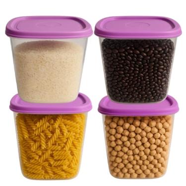 Imagem de Sanremo Potes Plásticos com Tampa, 1700ml, Conjunto com 4 Unidades, BPA Free, Transparente com Tampa Colorida