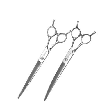 Imagem de SnipStar 7,5 polegadas tesoura profissional de animais de estimação conjunto JP440C aço reta e curva corte tesouras para cuidados de cães