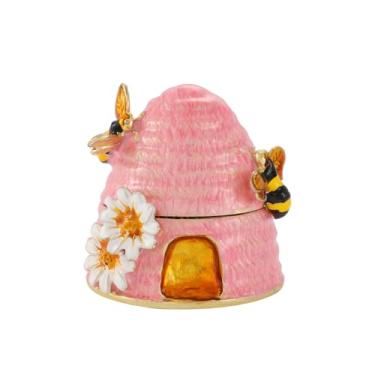 Imagem de Furuida Caixa de bugigangas em forma de favo de mel de abelha, dobradiça, pequenas caixas de joias pintadas à mão, presente de artesanato para mulheres