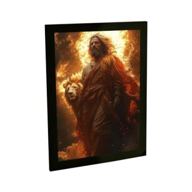 Imagem de Quadro Decorativo Jesus Cristo Leão Fogo Chamas Decoração Poster Quarto Sala