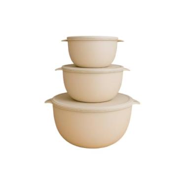 Imagem de Kit Potes Plásticos Redondos 3 unidades BOWL Marmitas, Vasilhas, Tapoer 2800ml, 1 Litro e 500ML (BEGE)